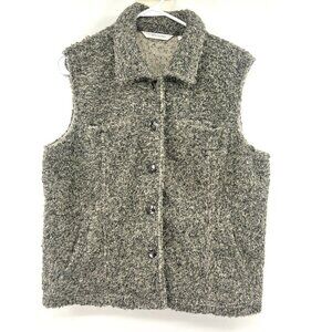 Erin London Gray Fuzzy Button Up Sweater Vest Women's Medium